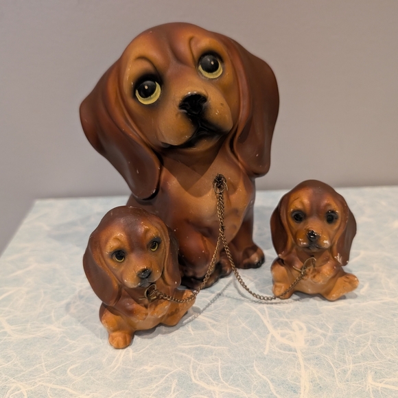 Charming Brown Bassett Dog Figurine Set - Picture 2 of 7